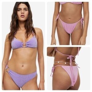 H&M NWT Bandeau Bikini Set Cheeky Brazilian Cutout Metallic Glitter